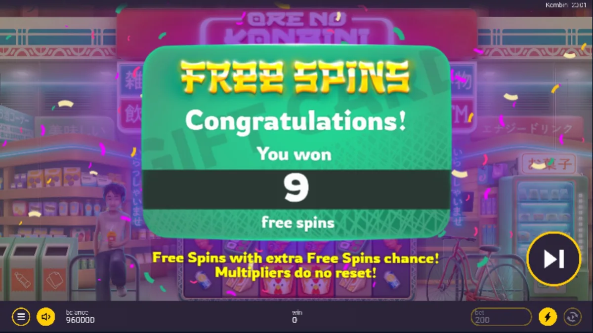 Tampilan visual slot Ore No Konbini dengan latar belakang toko kelontong Jepang yang neon.